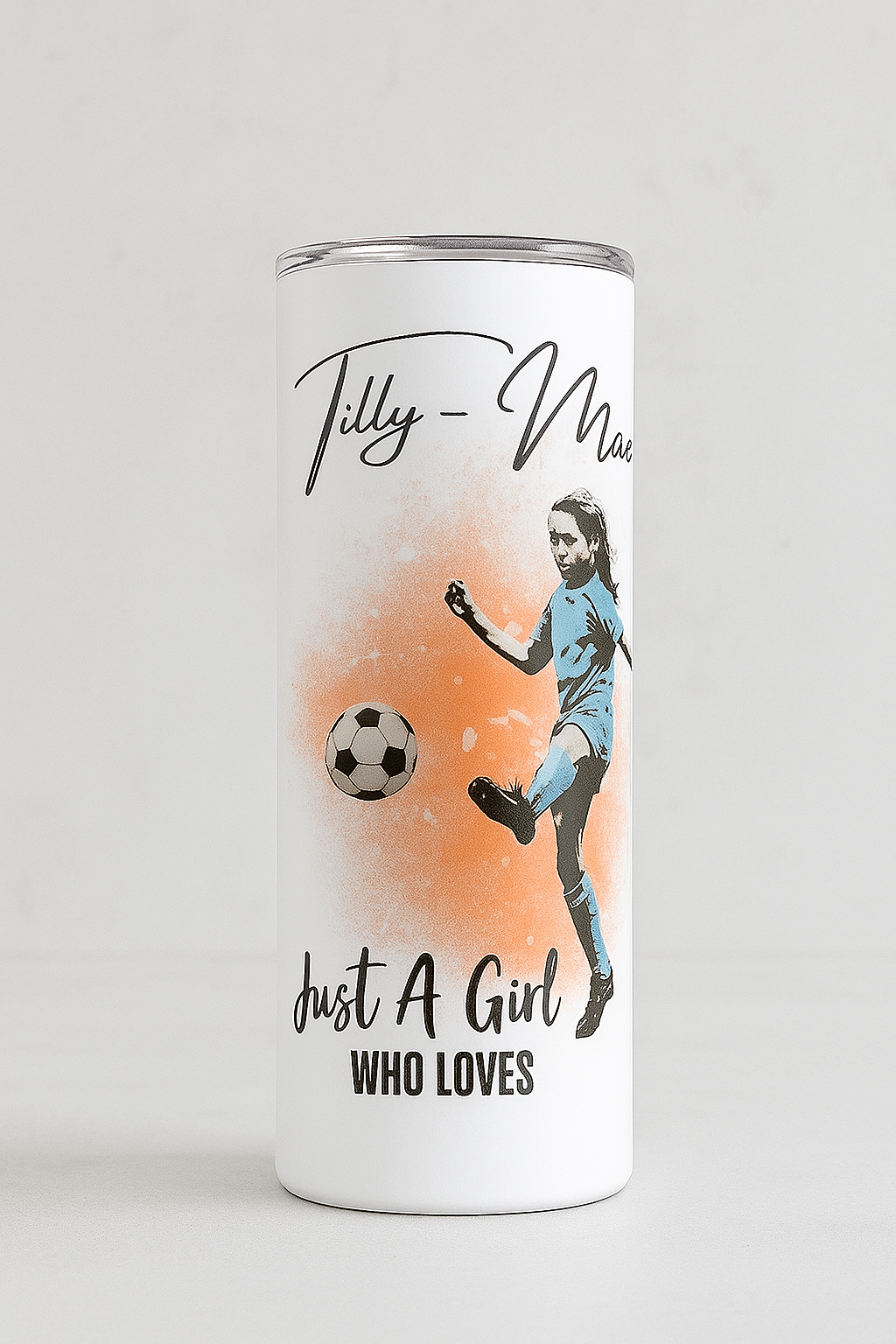 Personalised 20oz Skinny Football Tumbler – Just a Girl Who Loves Football – Custom Name Insulated Cup for Hot & Cold Drinks – Gift for Her