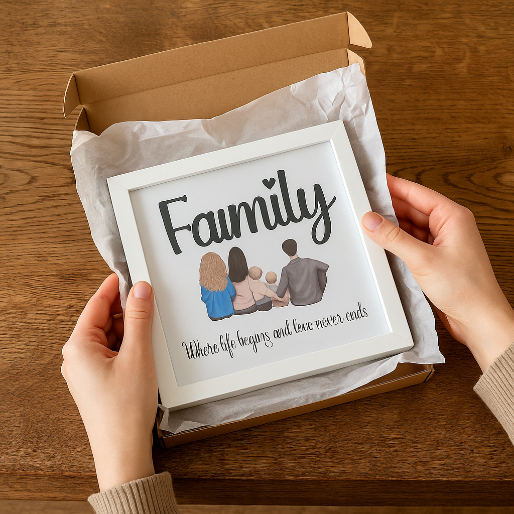 Personalized Family Clipart Frame – Custom Gift or Home Décor Keepsake | 25x25cm or 25x20cm