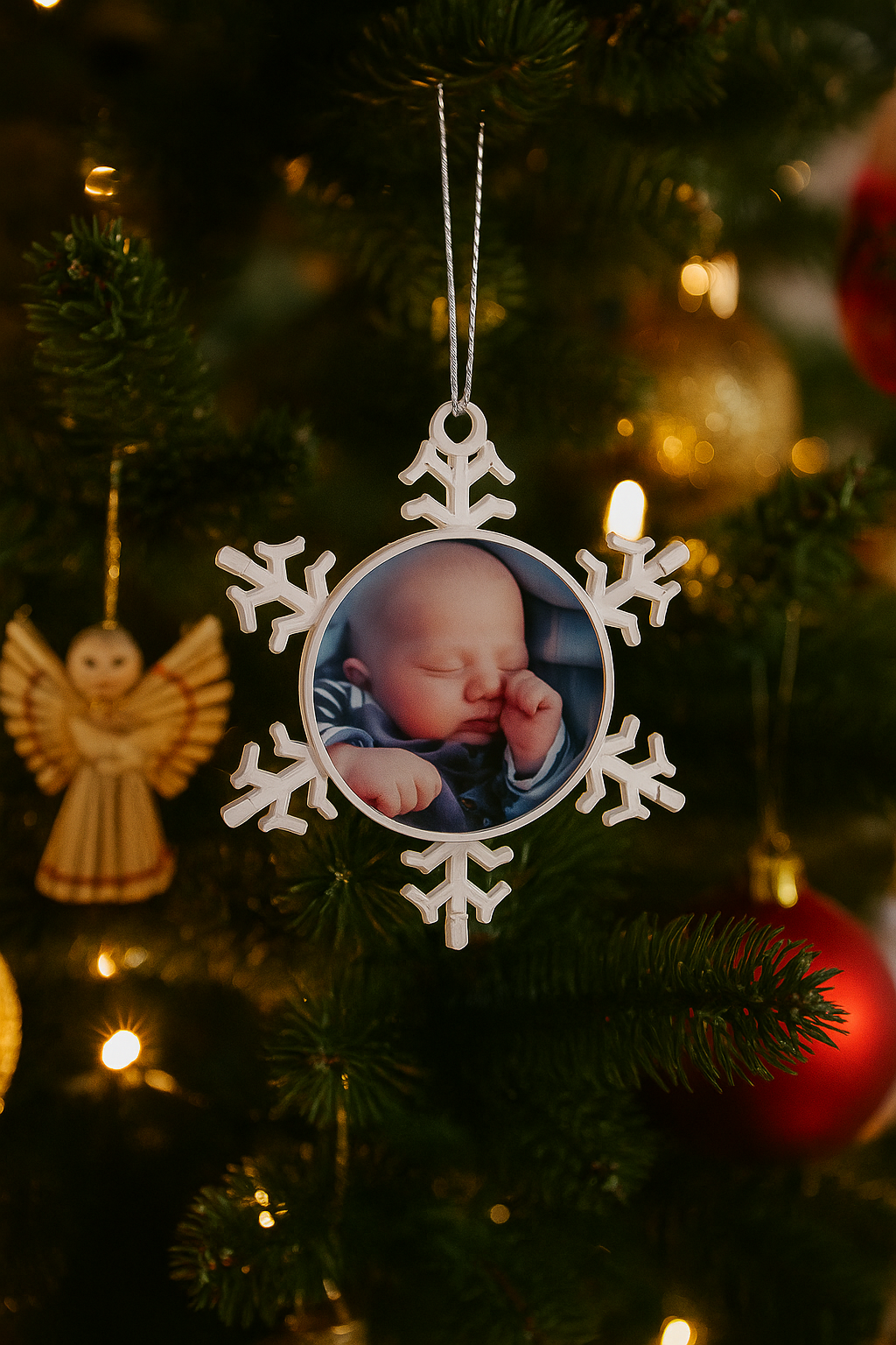 Personalised Snowflake Christmas Ornament โ Custom Double-Sided Photo Tree Decoration โ Unique Holiday Gift