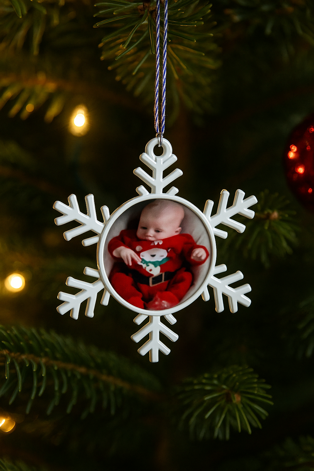 Personalised Snowflake Christmas Ornament โ Custom Double-Sided Photo Tree Decoration โ Unique Holiday Gift