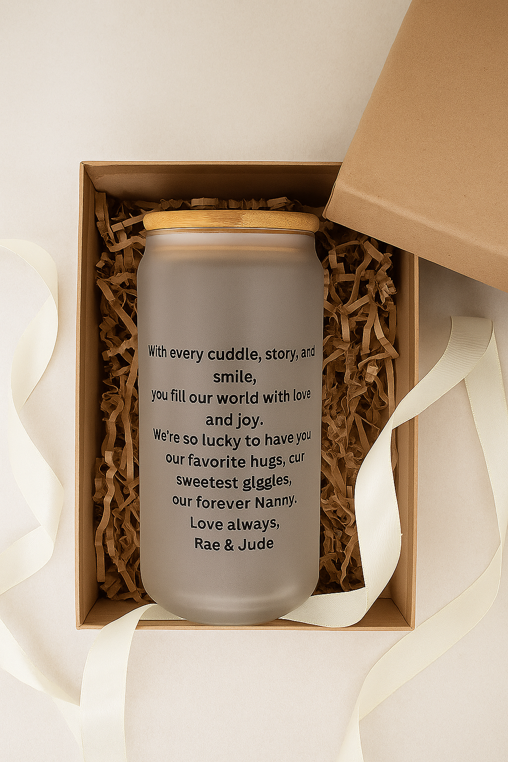 π€ Personalised 16oz Frosted Glass Tumbler | Custom Gift for Nan, Mum, Aunt, Friend | Leakproof Bamboo Lid