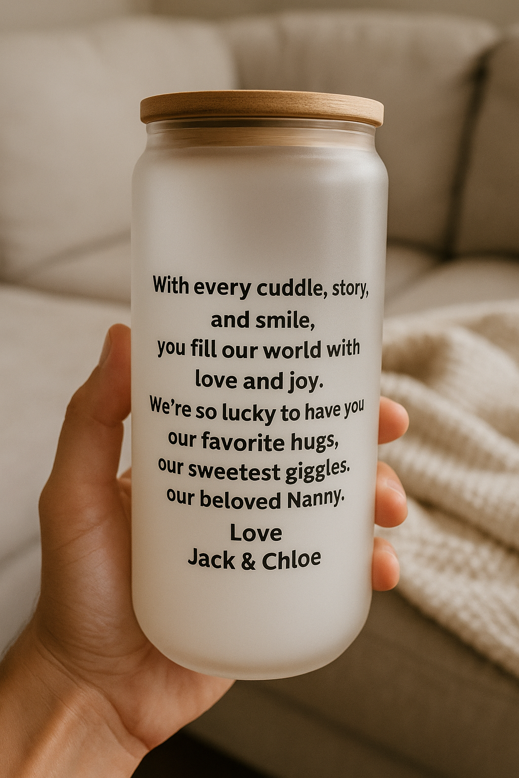 π€ Personalised 16oz Frosted Glass Tumbler | Custom Gift for Nan, Mum, Aunt, Friend | Leakproof Bamboo Lid