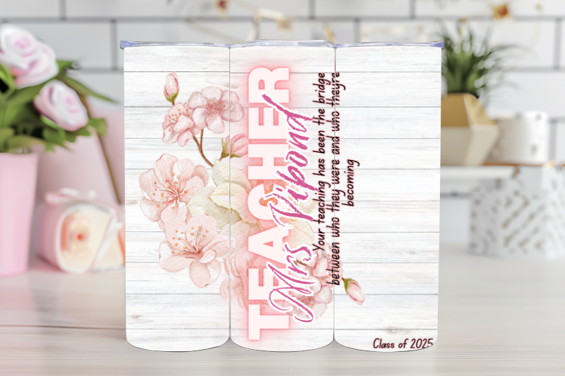 ๐ธ Personalised Teacher Gift โ Custom 20oz Stainless Steel Tumbler with Floral Design & Thank You Quote ๐ธ