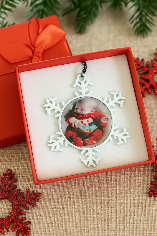 Personalised Snowflake Christmas Ornament – Custom Double-Sided Photo Tree Decoration – Unique Holiday Gift