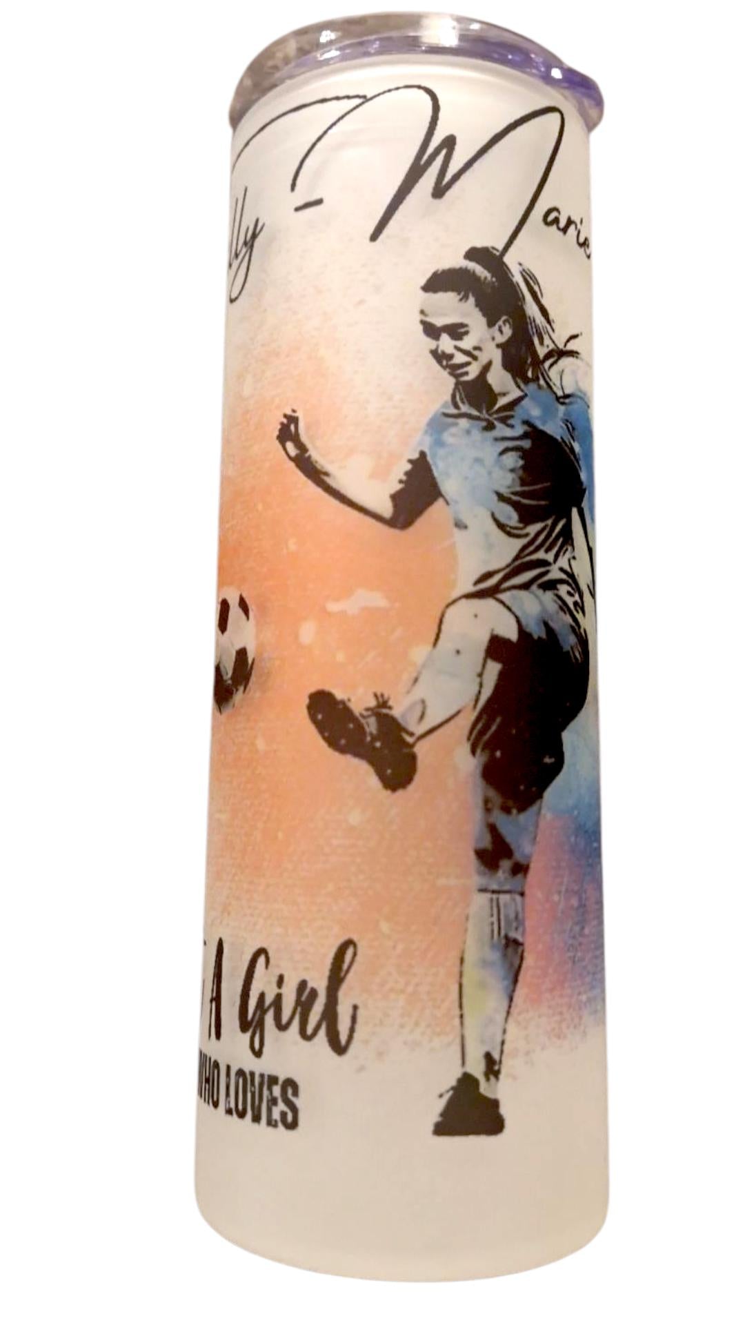 Personalised 20oz Skinny Football Tumbler – Just a Girl Who Loves Football – Custom Name Insulated Cup for Hot & Cold Drinks – Gift for Her