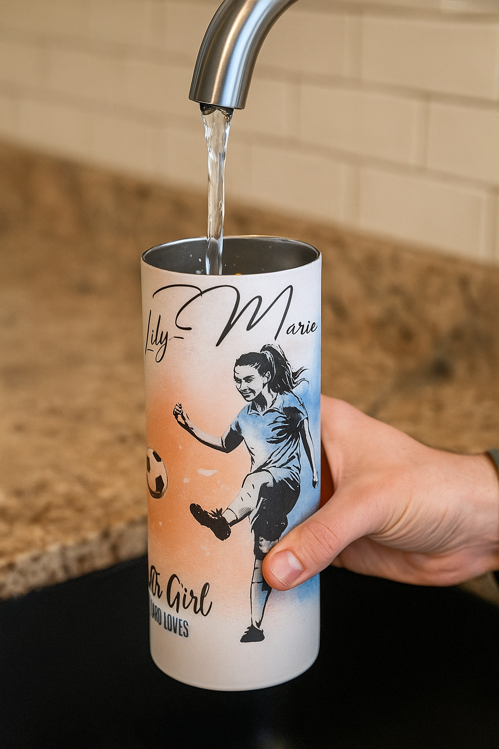 Personalised 20oz Skinny Football Tumbler – Just a Girl Who Loves Football – Custom Name Insulated Cup for Hot & Cold Drinks – Gift for Her