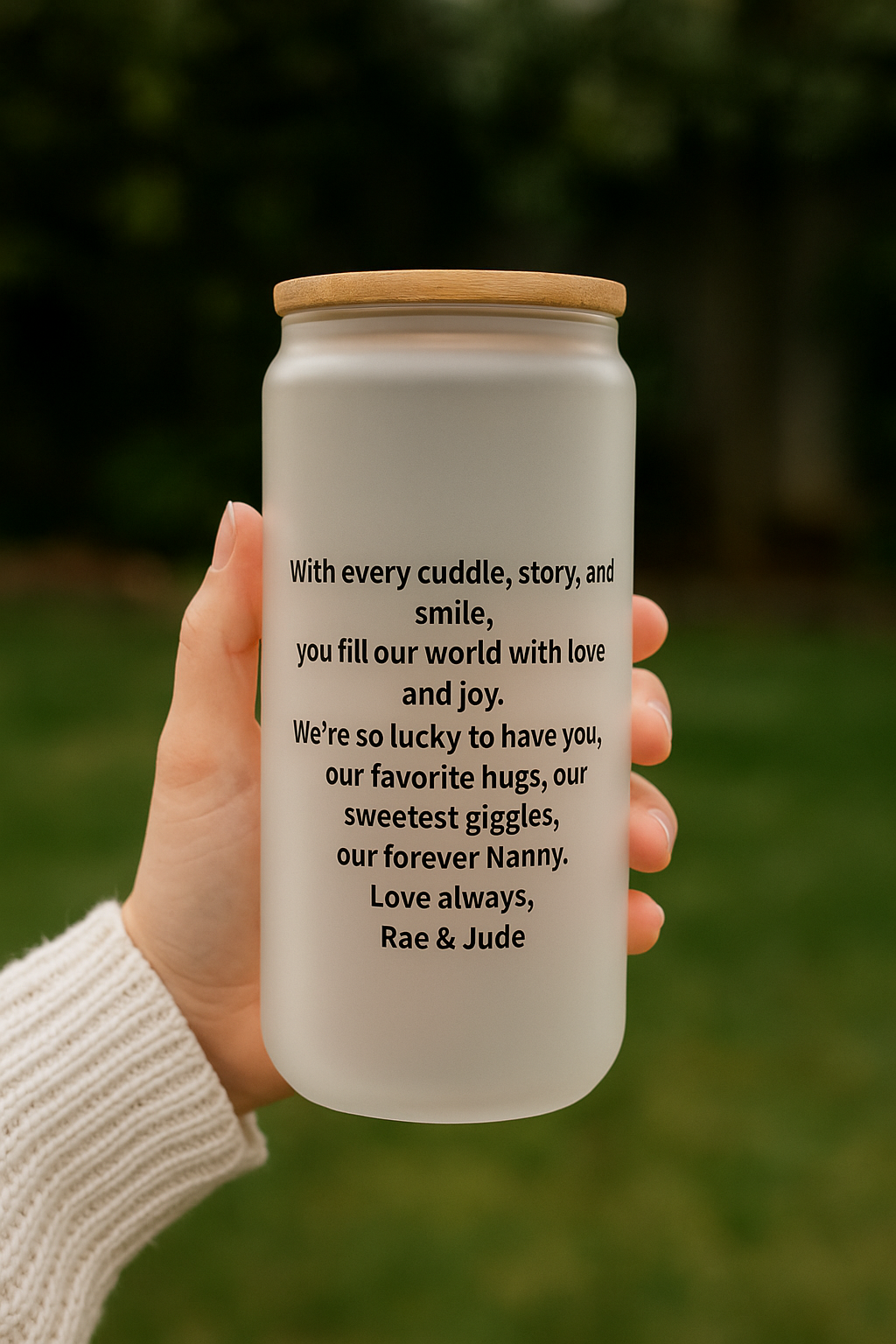 🖤 Personalised 16oz Frosted Glass Tumbler | Custom Gift for Nan, Mum, Aunt, Friend | Leakproof Bamboo Lid