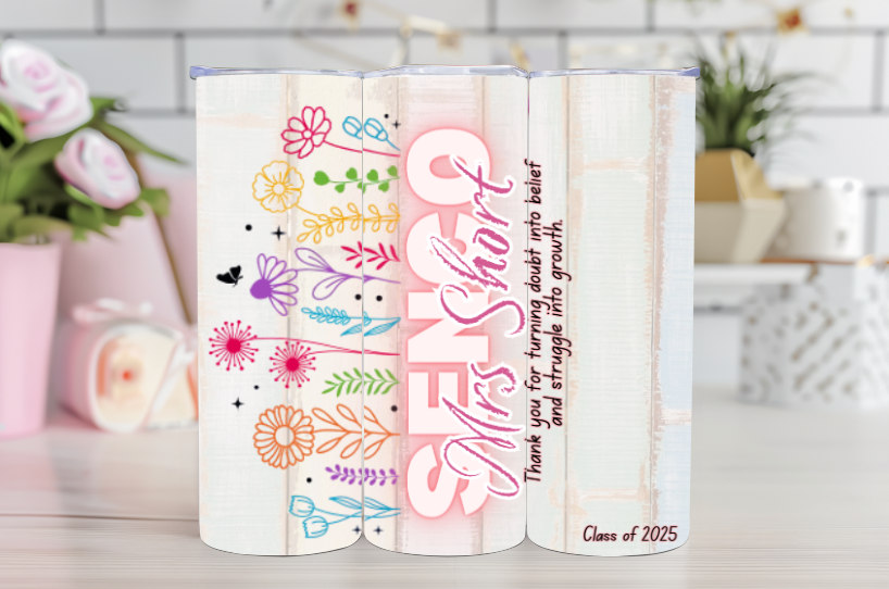 🌸 Personalised SENCO Teacher Gift – Floral 20oz Stainless Steel Tumbler with Name & Thank You Quote 🌸