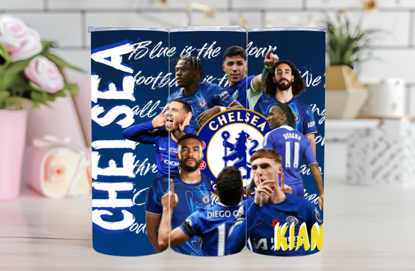 Custom Chelsea FC Player Tumbler – 20oz Stainless Steel Insulated Cup with Your Name – The Perfect Gift for Blues Fans!